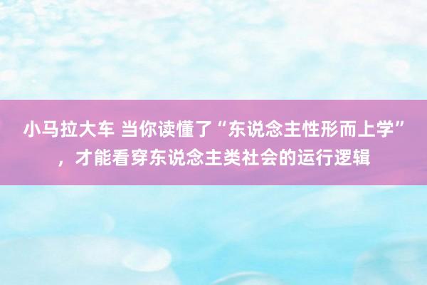 小马拉大车 当你读懂了“东说念主性形而上学”，才能看穿东说念主类社会的运行逻辑